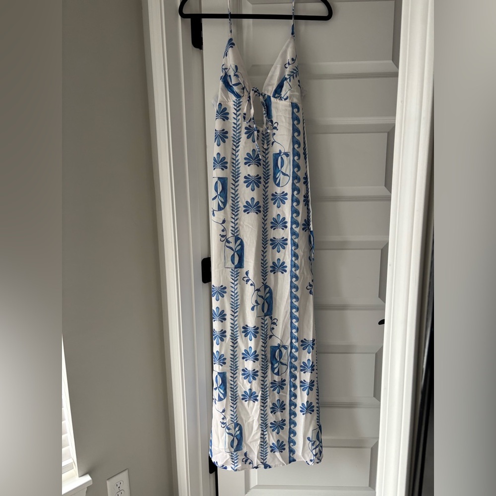 Peppermayo Floral Linen Maxi Dress in Blue and White